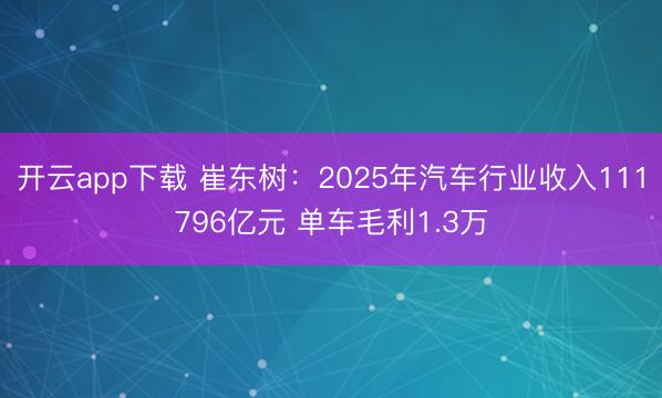 开云app下载 崔东树：2025年汽车行业收入111796亿元 单车毛利1.3万