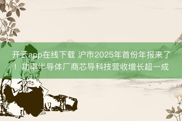 开云app在线下载 沪市2025年首份年报来了！功率半导体厂商芯导科技营收增长超一成